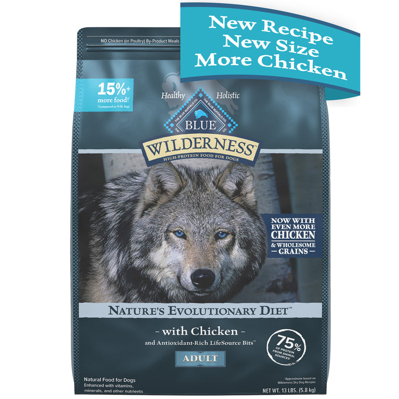 Blue Buffalo Wilderness High Protein Natural Adult Dry Dog Food plus Wholesome Grains, Chicken 13 lb. bag