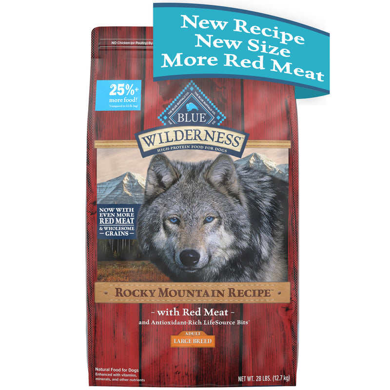 Blue Buffalo Wilderness Rocky Mountain Recipe High Protein Natural Large Breed Adult Dry Dog Food, Red Meat with Grain 28 lb. bag