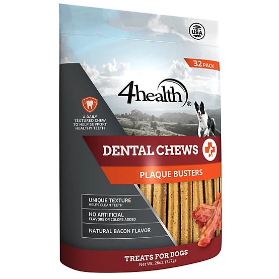 4health Plaque Busters Dental Chews Bacon Flavor Dog Treats, 32 Count