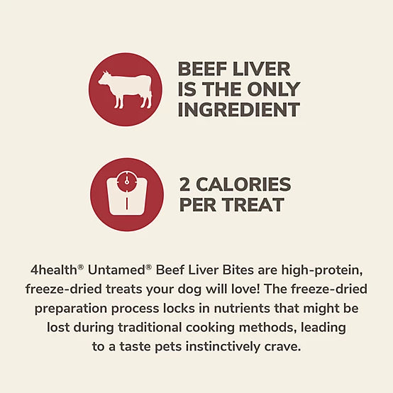 4health Untamed Beef Liver Bites High-Protein Freeze-Dried Dog Treats, 5.3 oz.