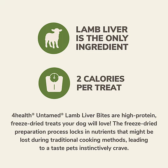 4health Untamed Lamb Liver Bites High-Protein Freeze-Dried Dog Treats, 4 oz.