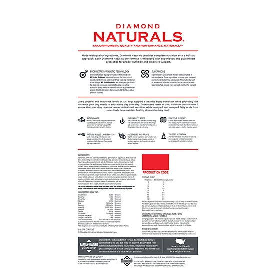 Diamond Naturals Adult Lamb Meal and Rice Formula Dry Dog Food, 40lbs