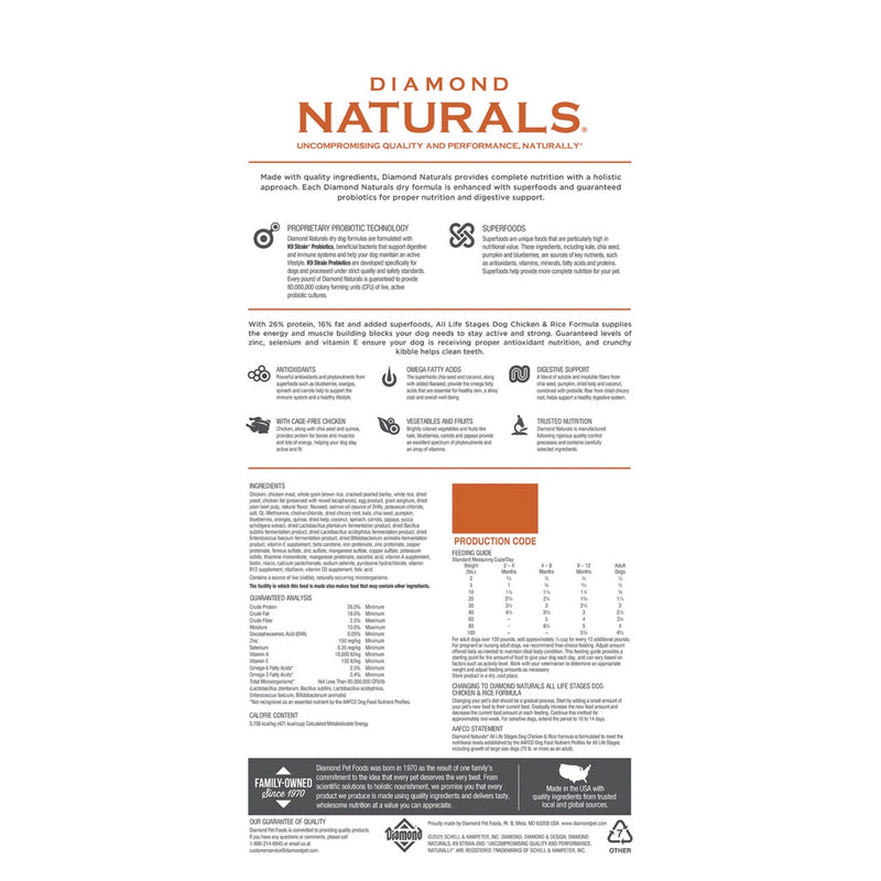 Diamond Naturals All Life Stages Chicken and Rice Formula Dry Dog Food, 40 lb.