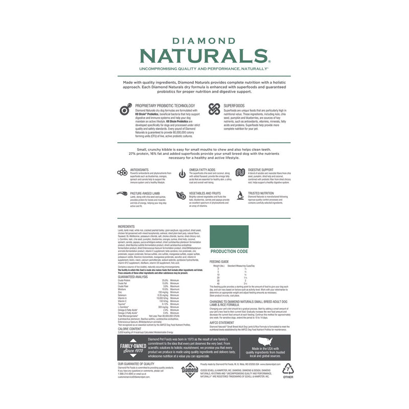 Diamond Naturals Small Breed Lamb & Rice Formula Adult Dry Dog Food