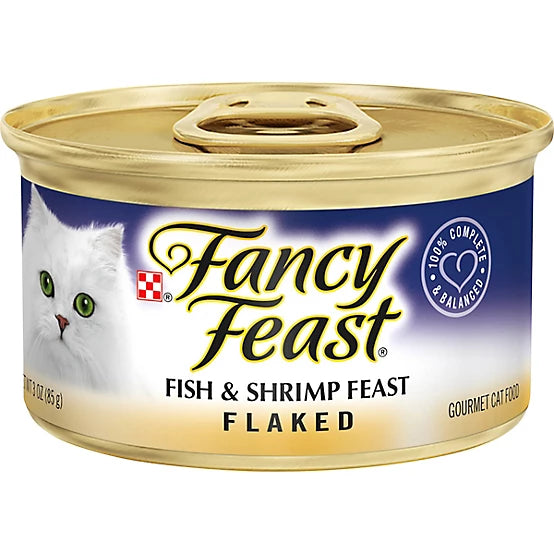 Purina Fancy Feast Adult Flaked Fish and Shrimp Feast Gourmet Wet Cat Food, 3 oz.