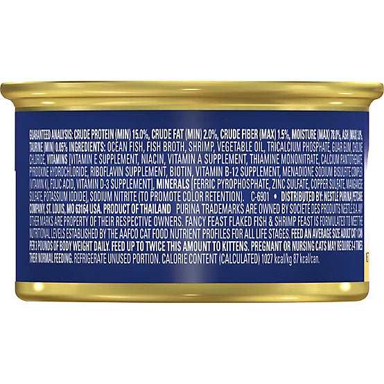 Purina Fancy Feast Adult Flaked Fish and Shrimp Feast Gourmet Wet Cat Food, 3 oz.