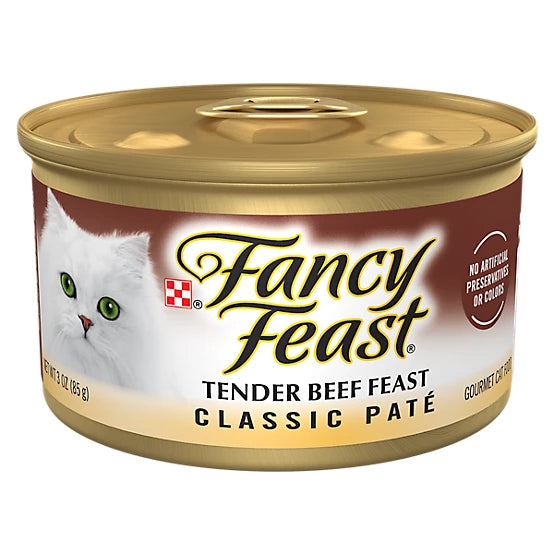 Purina Fancy Feast Adult Tender Beef Feast Pate Wet Cat Food, 3 oz.