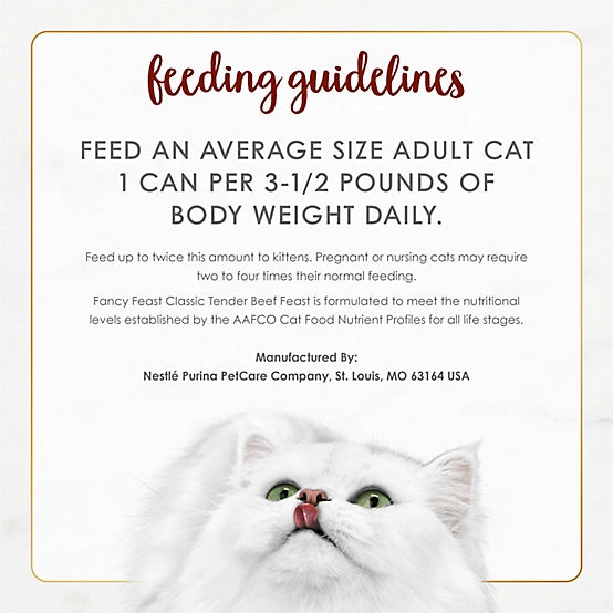 Purina Fancy Feast Adult Tender Beef Feast Pate Wet Cat Food, 3 oz.