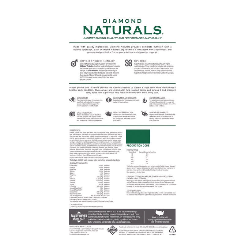 Diamond Naturals Large Breed Adult Chicken and Rice Formula Dry Dog Food, 40 lb. Bag