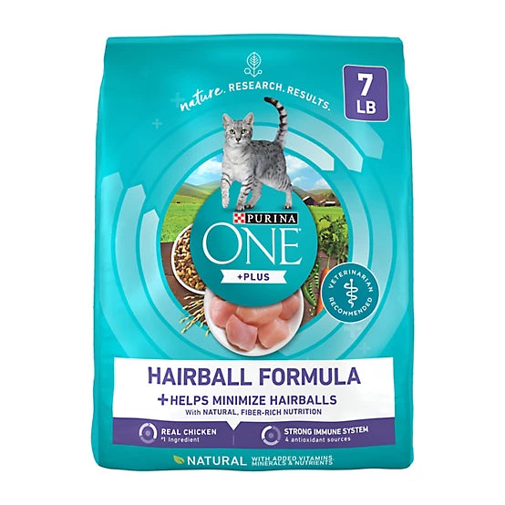 Purina ONE Plus Adult Hairball Control Chicken Recipe Natural Dry Cat Food, 7lb