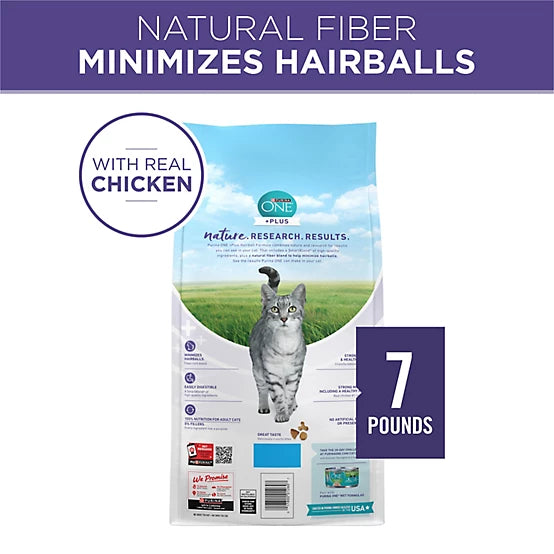 Purina ONE Plus Adult Hairball Control Chicken Recipe Natural Dry Cat Food, 7lb