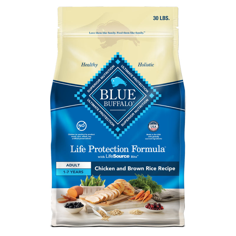 Blue Buffalo Life Protection Formula Adult Dry Dog Food, Helps Build and Maintain Strong Muscles, Made with Natural Ingredients, Chicken & Brown Rice Recipe, 30-lb Bag