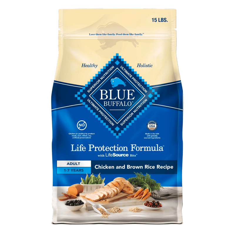 Blue Buffalo Life Protection Formula Adult Dry Dog Food, Helps Build and Maintain Strong Muscles, Made with Natural Ingredients, Chicken & Brown Rice Recipe, 15-lb Bag