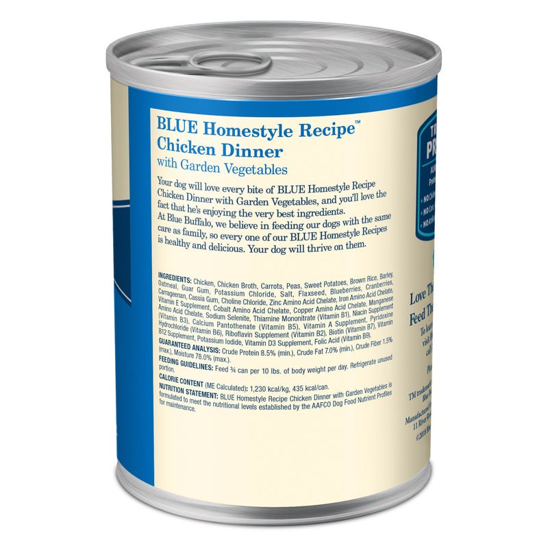 Blue Buffalo Homestyle Recipe Adult Wet Dog Food, Made with Natural Ingredients, Chicken Dinner With Garden Vegetables, 12.5-oz. Can