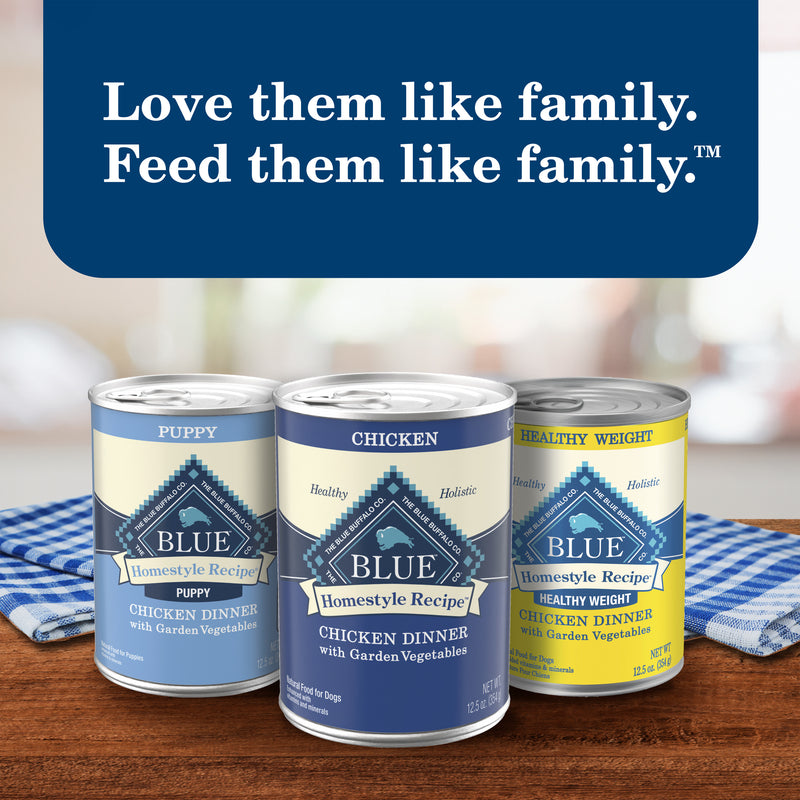 Blue Buffalo Homestyle Recipe Adult Wet Dog Food, Made with Natural Ingredients, Chicken Dinner With Garden Vegetables, 12.5-oz. Can