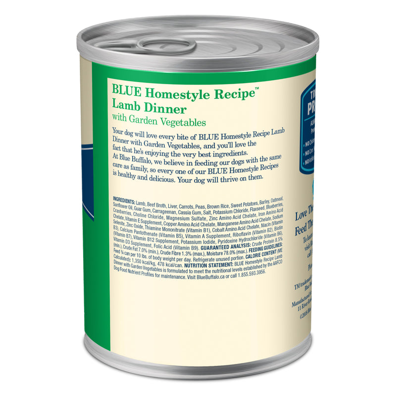 Blue Buffalo Homestyle Recipe Adult Wet Dog Food, Made with Natural Ingredients, Lamb Dinner With Garden Vegetables, 12.5-oz. Can