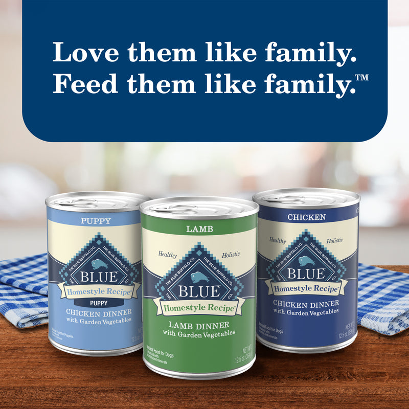 Blue Buffalo Homestyle Recipe Adult Wet Dog Food, Made with Natural Ingredients, Lamb Dinner With Garden Vegetables, 12.5-oz. Can