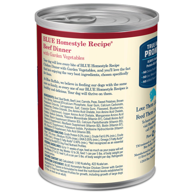 Blue Buffalo Homestyle Recipe Adult Wet Dog Food, Made with Natural Ingredients, Beef Dinner With Garden Vegetables, 12.5-oz. Can
