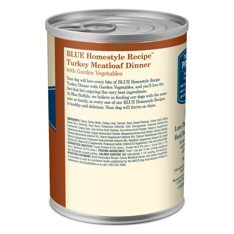 Blue Buffalo Homestyle Recipe Adult Wet Dog Food, Made with Natural Ingredients, Turkey Dinner With Garden Vegetables, 12.5-oz. Can