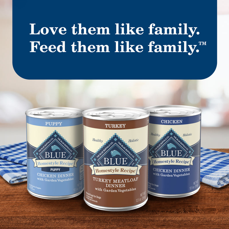 Blue Buffalo Homestyle Recipe Adult Wet Dog Food, Made with Natural Ingredients, Turkey Dinner With Garden Vegetables, 12.5-oz. Can