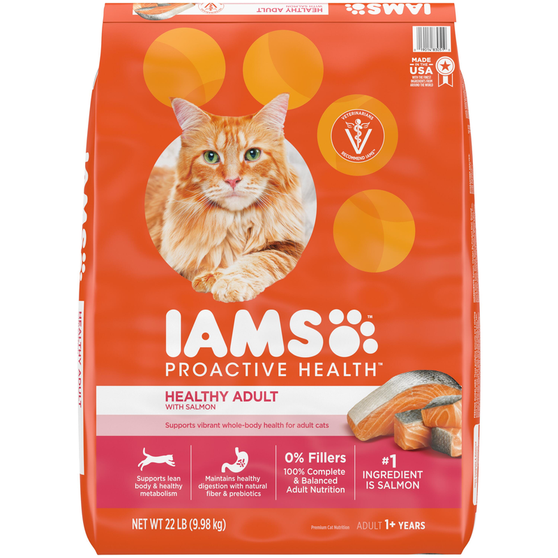 IAMS Proactive Health Adult Healthy Dry Cat Food with Salmon Cat Kibble, 22 lb. Bag