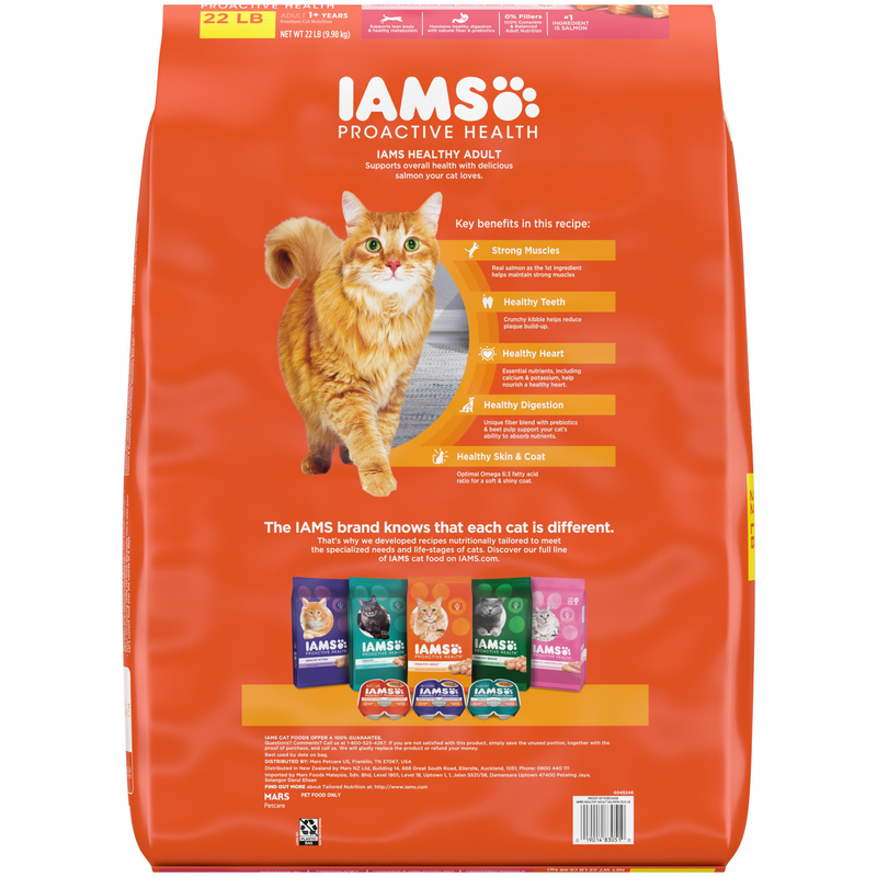 IAMS Proactive Health Adult Healthy Dry Cat Food with Salmon Cat Kibble, 22 lb. Bag