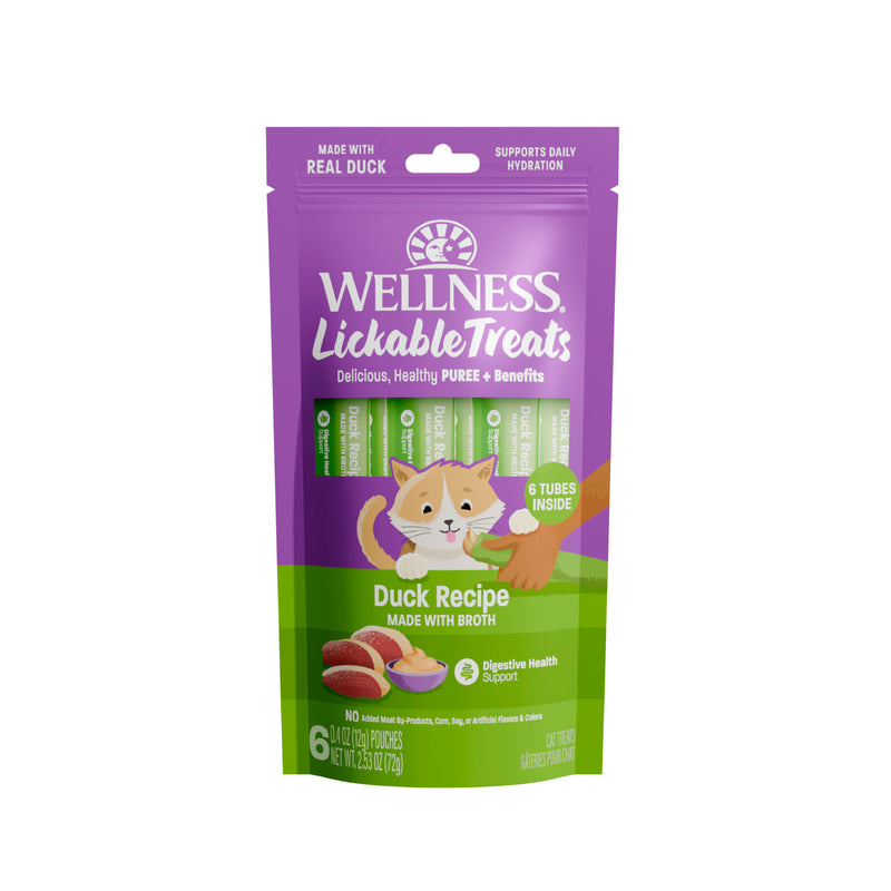 Wellness Lickable Soft Puree Cat Treats Duck Recipe 0.4 oz Tubes, Pack of 6