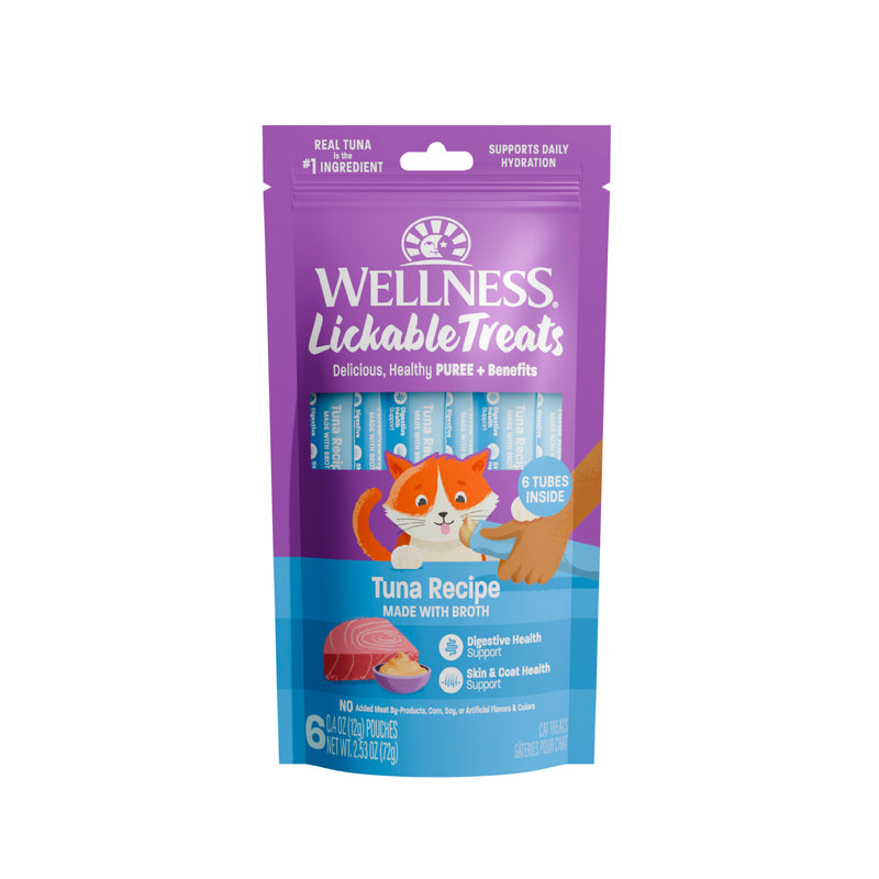 Wellness Lickable Soft Puree Cat Treats Tuna Recipe 0.4 oz Tubes, Pack of 6
