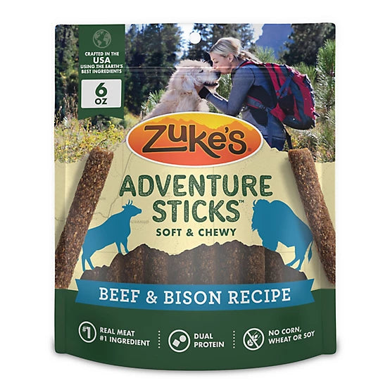 Purina Zukes Adventure Sticks Beef and Bison Dog Treats, Natural Dog Treat Sticks, 6oz