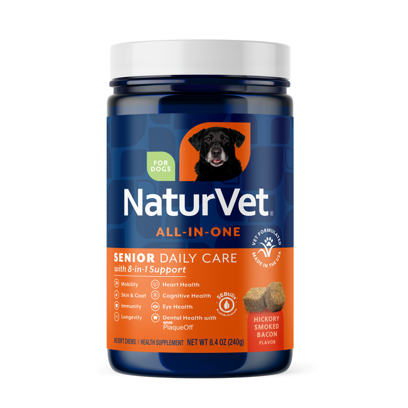 NaturVet Senior Daily Care All-In-One Supplement for Dogs, 8-In-1 Support, Hickory Smoked Bacon Flavor, 60 Count