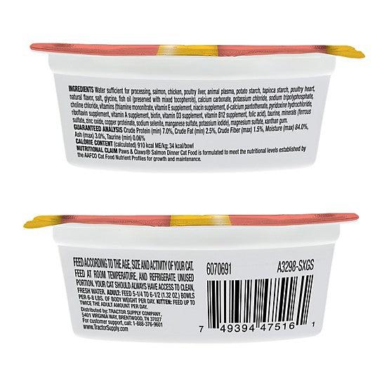 Paws & Claws All Life Stages Grain-Free Salmon Cuts in Gravy Wet Cat Food, 2.64 oz. Split Cup