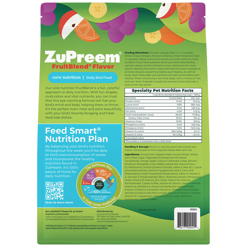 Zupreem Fruitblend - Parrots & Conures - 10lb