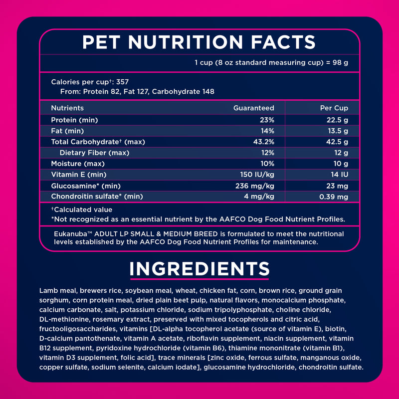 Eukanuba Adult LP Lamb 1st Ingredient Small & Medium Breed Dry Dog Food, 33 lb