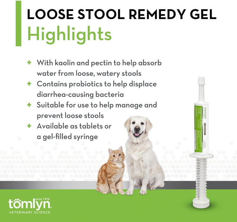 Tomlyn Loose Stool Remedy Gel for Dogs and Cats Beef Flavor, Helps Relieve Occasional Diarrhea in Cats and Dogs, Situational Diarrhea Relief with Kaolin and Pectin, Contains Beneficial Probiotic Bacteria , 15cc.