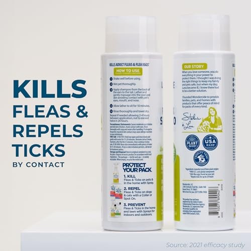 Wondercide Flea & Tick Shampoo for Dogs and Cats - Flea and Tick Treatment with Natural Essential Oils - Powered by Plants - Lemongrass Scent, 12oz
