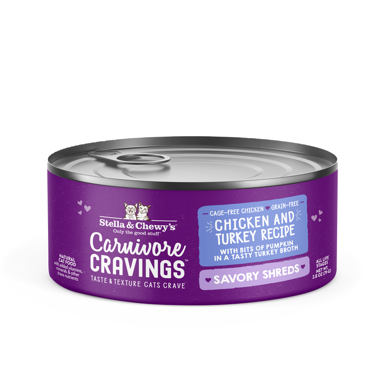 Stella & Chewy's Carnivore Cravings-Savory Shreds Chicken & Turkey Recipe Dinner in Broth - 2.8 Ounce Can