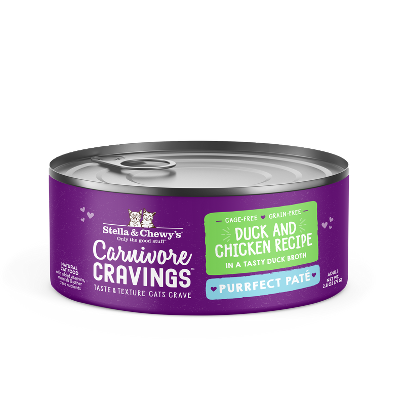 Stella & Chewy's Carnivore Cravings Purrfect Pate - Duck & Chicken Pate Recipe in Broth - 2.8 Ounce Can