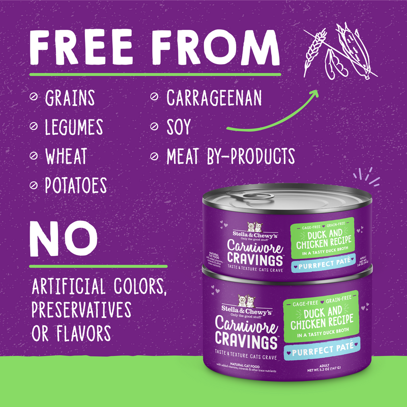 Stella & Chewy's Carnivore Cravings Purrfect Pate - Duck & Chicken Pate Recipe in Broth - 2.8 Ounce Can