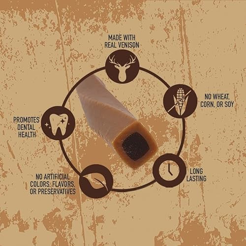 Rewardables Wild Chews Venison Recipe, Made with Real Venison, Limited Ingredient, Long Lasting Chews for Large Dogs, 6 Count