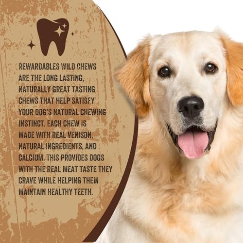 Rewardables Wild Chews Venison Recipe, Made with Real Venison, Limited Ingredient, Long Lasting Chews for Large Dogs, 6 Count
