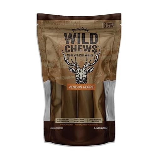 Rewardables Wild Chews Venison Recipe, Made with Real Venison, Limited Ingredient, Long Lasting Chews for Large Dogs, 6 Count