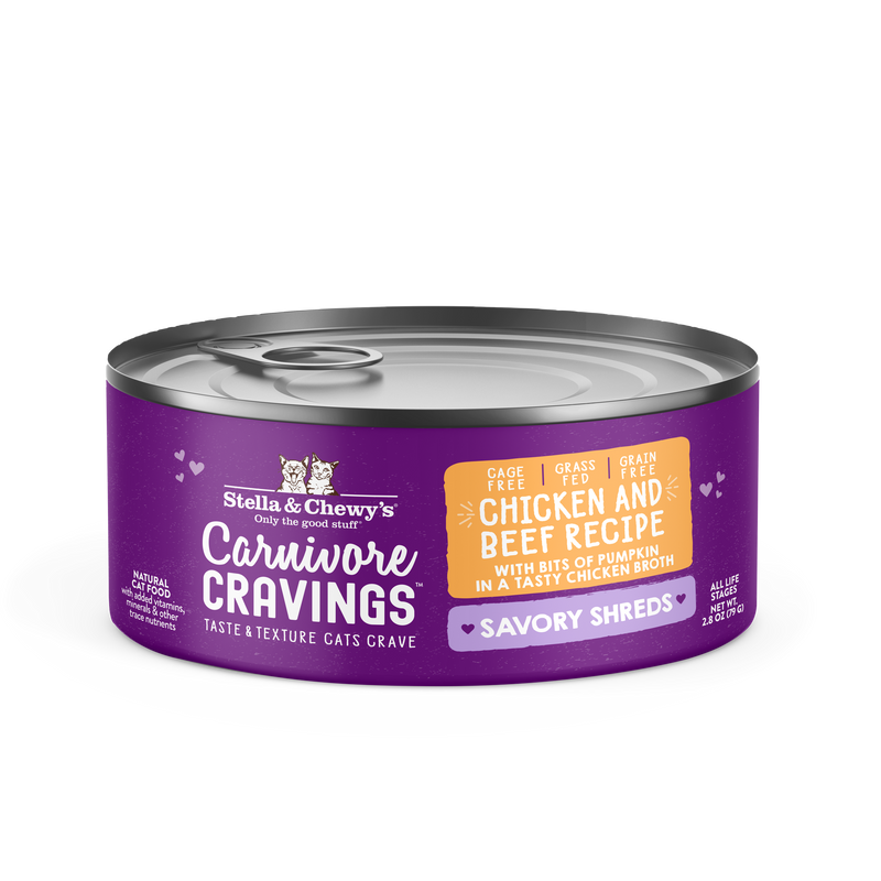 Stella & Chewy's Carnivore Cravings Savory Shreds - Chicken & Beef Recipe Dinner in Broth - 2.8 Ounce Can
