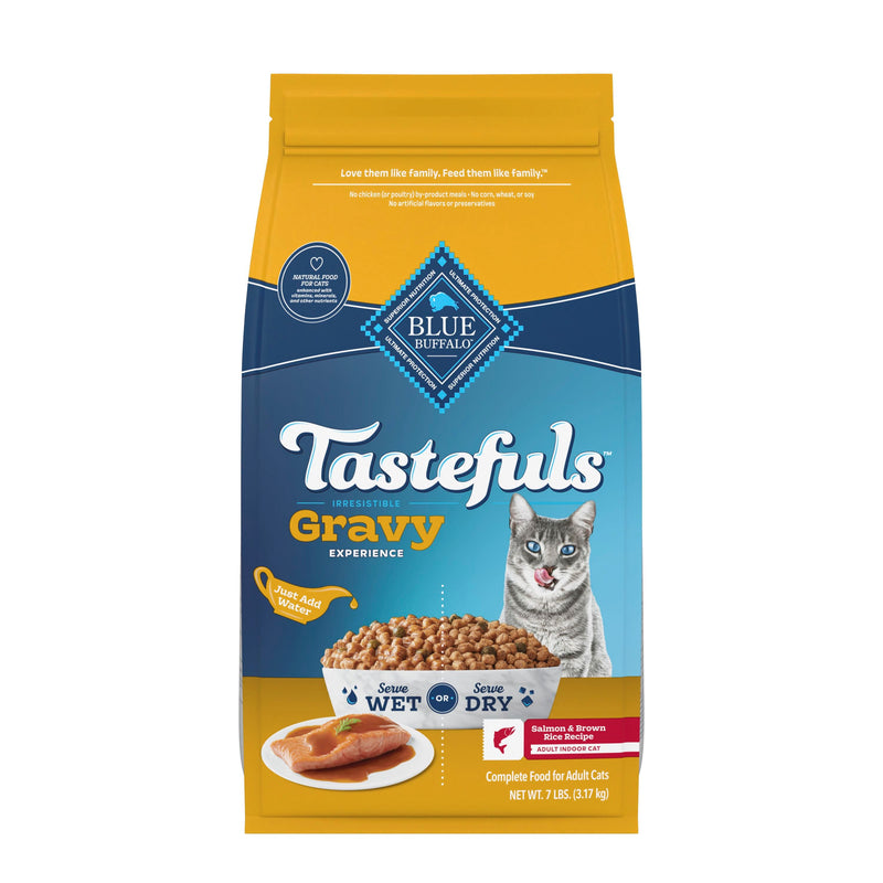 Blue Buffalo Tastefuls Irresistible Gravy Experience Adult Indoor Cat Dry Food, Salmon & Brown Rice Recipe, 7-lb. Bag
