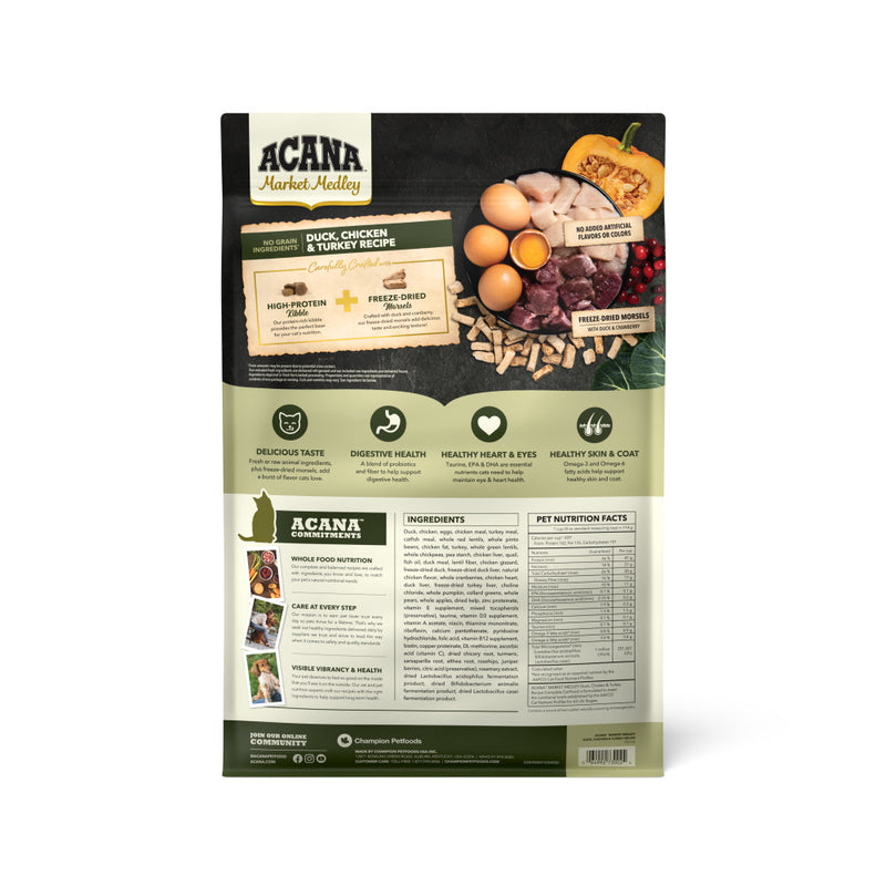 ACANA™ Market Medley Duck, Chicken, & Turkey Recipe Complete Cat Food with Freeze-dried,Morsels made with Duck and Cranberry, 9lb Bag