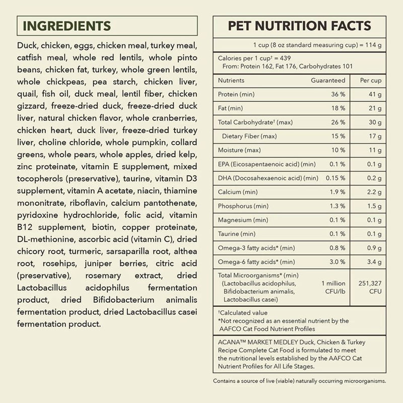 ACANA™ Market Medley Duck, Chicken, & Turkey Recipe Complete Cat Food with Freeze-dried,Morsels made with Duck and Cranberry, 9lb Bag