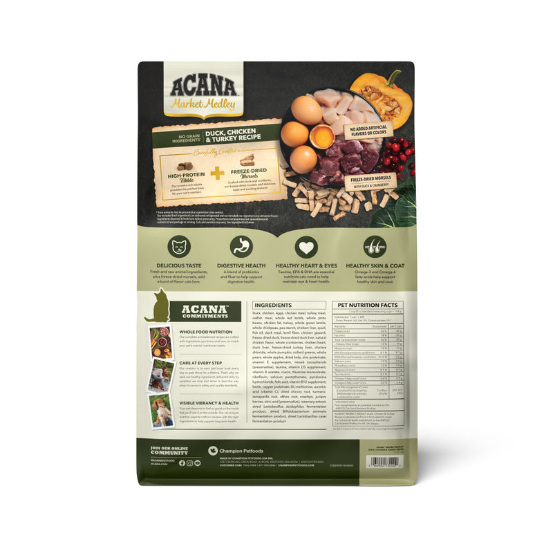 ACANA™ Market Medley Duck, Chicken, & Turkey Recipe Complete Cat Food with Freeze-dried,Morsels made with Duck and Cranberry, 3.5lb Bag