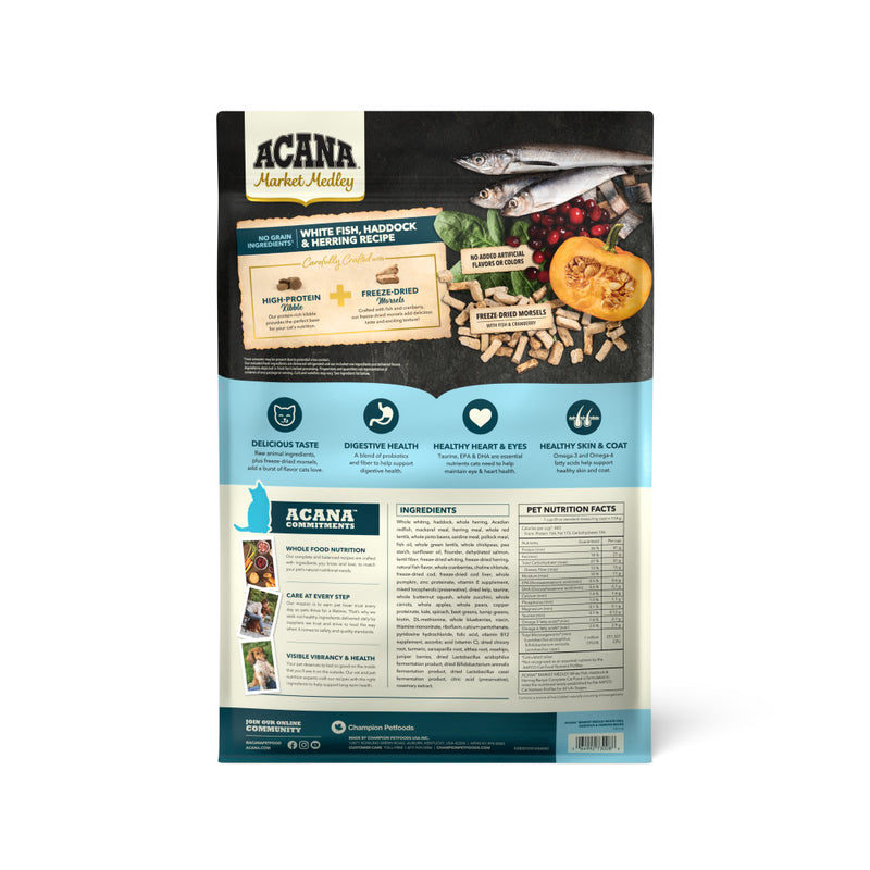 ACANA™ Market Medley White Fish, Haddock, & Herring Recipe Complete Cat Food with Freeze-dried, Morsels made with Fish and Cranberry, 9lb Bag
