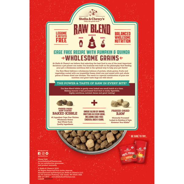 Stella & Chewy's Baked Kibble for Dogs - Raw Blend Wholesome Grains Cage-Free Recipe - 22 lb.
