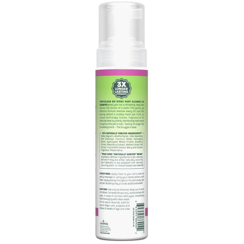 TropiClean Berry + Coconut Deep Cleanse No Rinse Cat Shampoo, 7.4oz