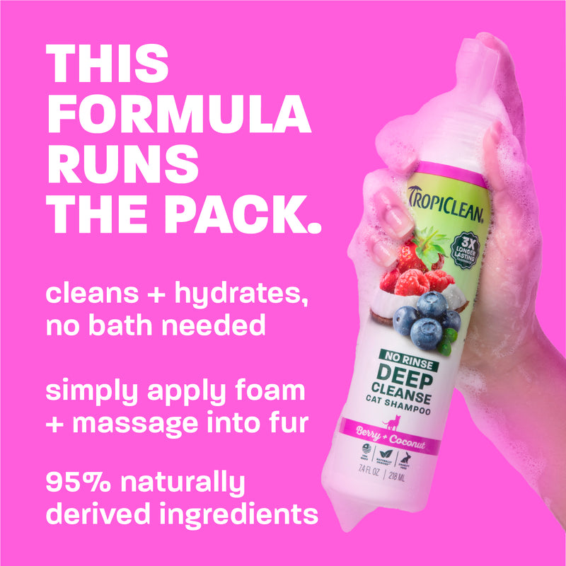 TropiClean Berry + Coconut Deep Cleanse No Rinse Cat Shampoo, 7.4oz